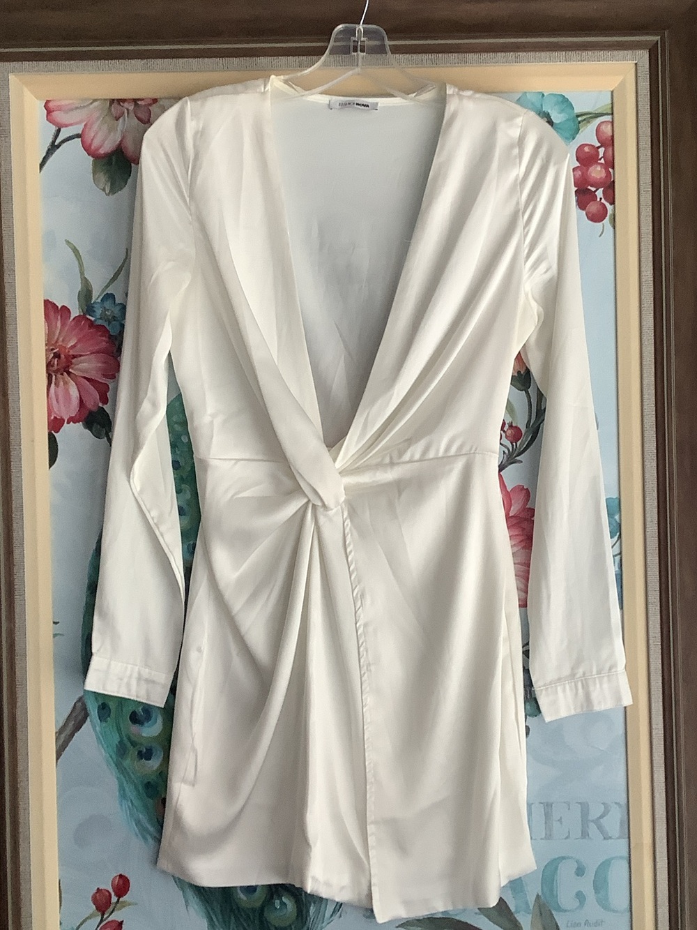 Fashion Nova Ivory Twist-Front Long Sleeve Mini Dress
